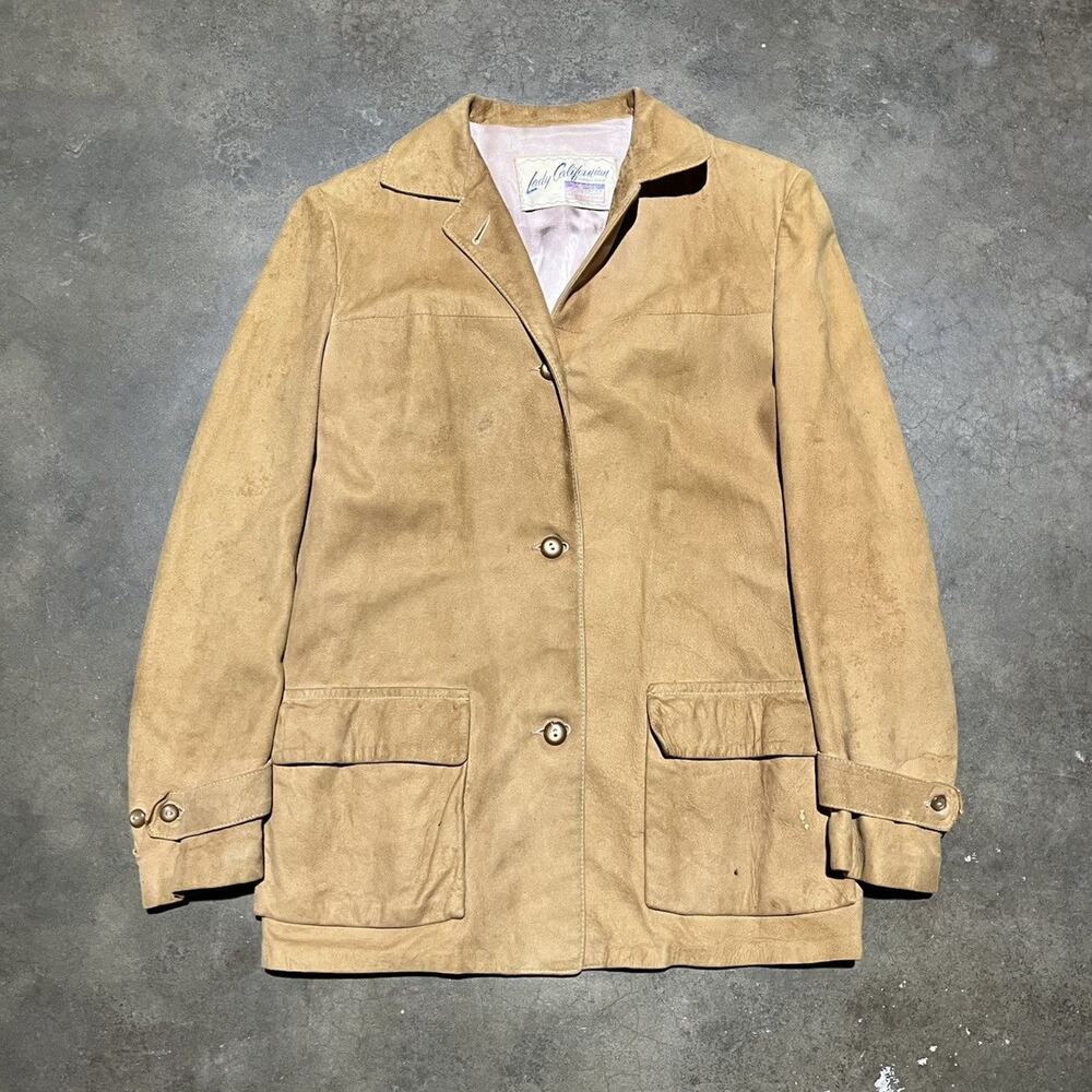 Vintage 50s Lady California Sportswear Tan Suede Coat